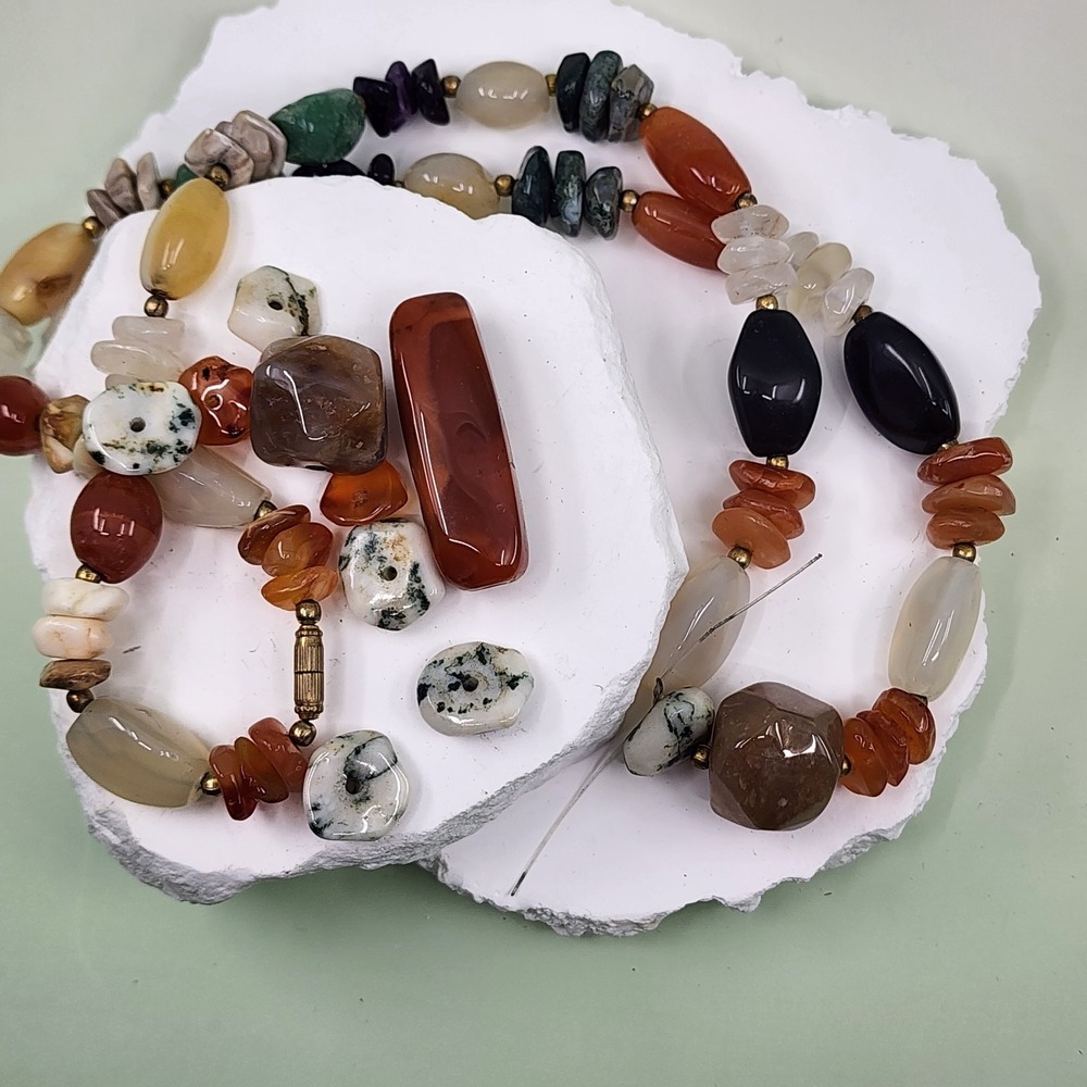 Mixed Gemstone Bead Necklace Carnelian Agate Quartz Amethyst Onyx Boho Statement